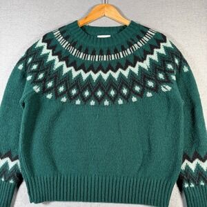 Lucky Brand Women's Green Fair Isle Knit Sweater L XL Sparkle Pullover Classic